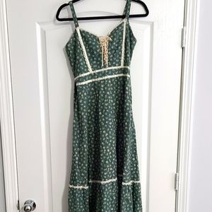 Gunne Sax 1970s green flower maxi dress